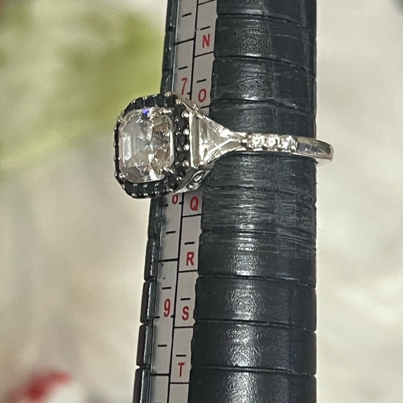 Sterling Asscher Cut CZ Halo Ring - Picture 13 of 14